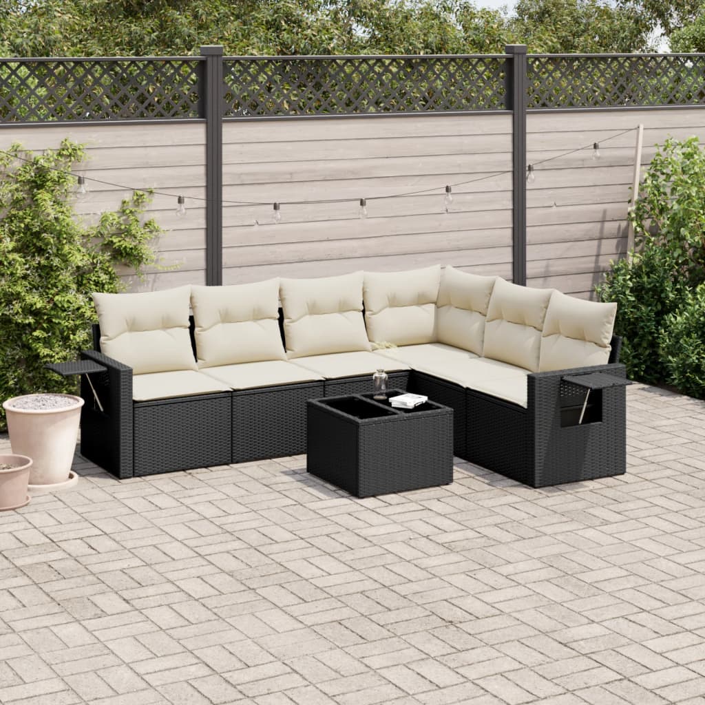 7-delige Loungeset met kussens poly rattan zwart is nu te koop bij PeponiXL, paradijselijk wonen!