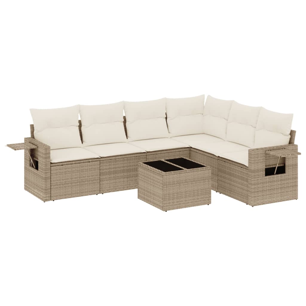 7-delige Loungeset met kussens poly rattan beige is nu te koop bij PeponiXL, paradijselijk wonen!