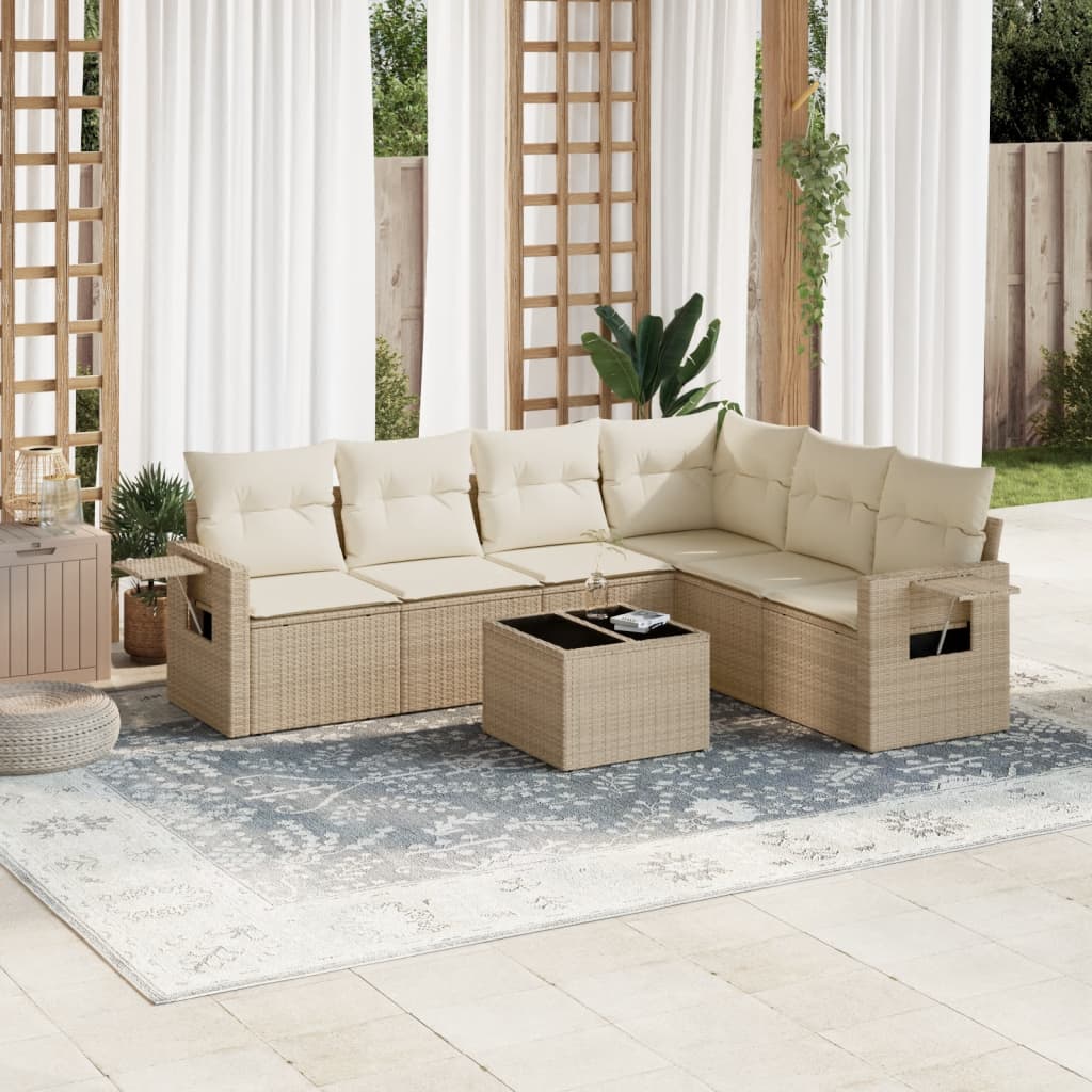 7-delige Loungeset met kussens poly rattan beige is nu te koop bij PeponiXL, paradijselijk wonen!