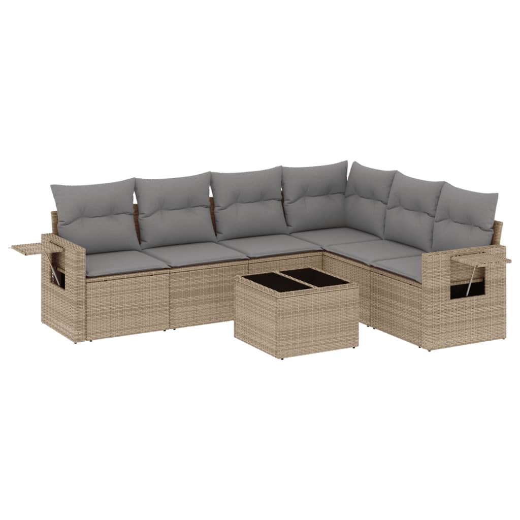 7-delige Loungeset met kussens poly rattan beige is nu te koop bij PeponiXL, paradijselijk wonen!