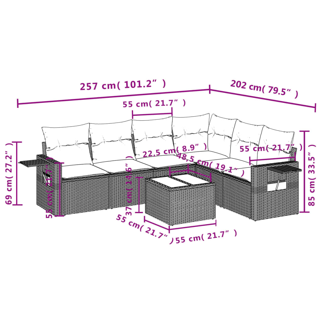 7-delige Loungeset met kussens poly rattan grijs is nu te koop bij PeponiXL, paradijselijk wonen!