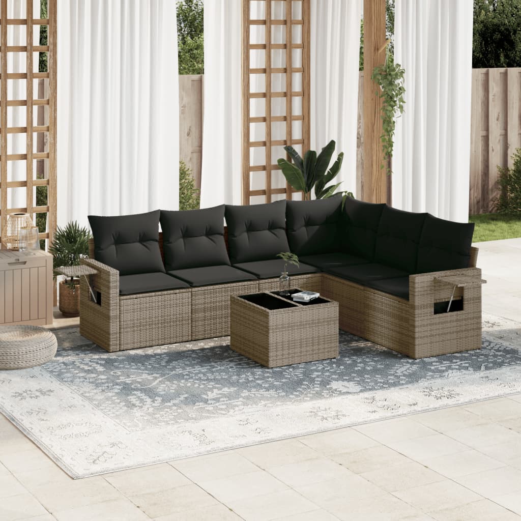 7-delige Loungeset met kussens poly rattan grijs is nu te koop bij PeponiXL, paradijselijk wonen!