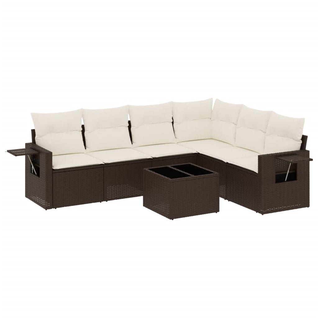 7-delige Loungeset met kussens poly rattan bruin is nu te koop bij PeponiXL, paradijselijk wonen!