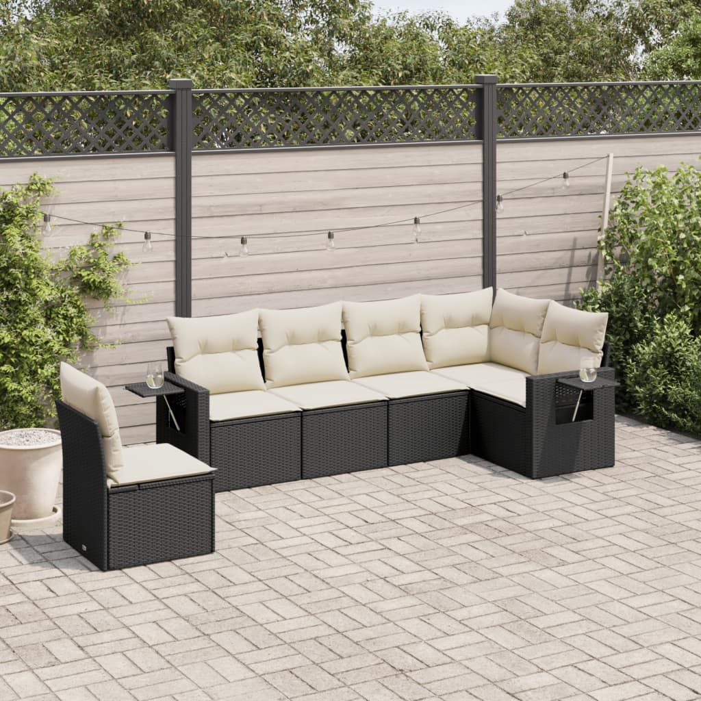 6-delige Loungeset met kussens poly rattan zwart is nu te koop bij PeponiXL, paradijselijk wonen!
