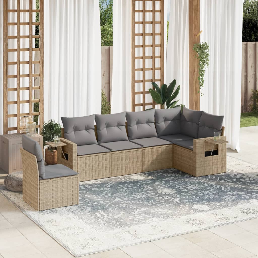 6-delige Loungeset met kussens poly rattan beige is nu te koop bij PeponiXL, paradijselijk wonen!