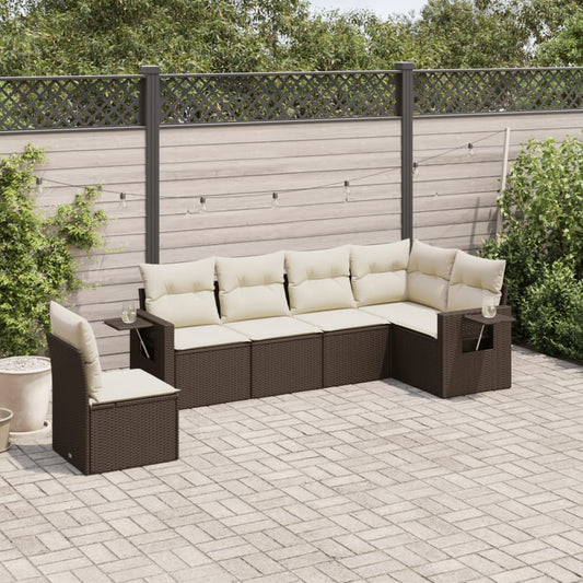 6-delige Loungeset met kussens poly rattan bruin is nu te koop bij PeponiXL, paradijselijk wonen!