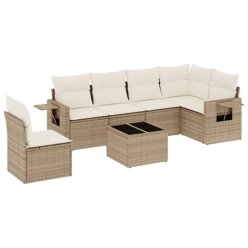 7-delige Loungeset met kussens poly rattan beige is nu te koop bij PeponiXL, paradijselijk wonen!