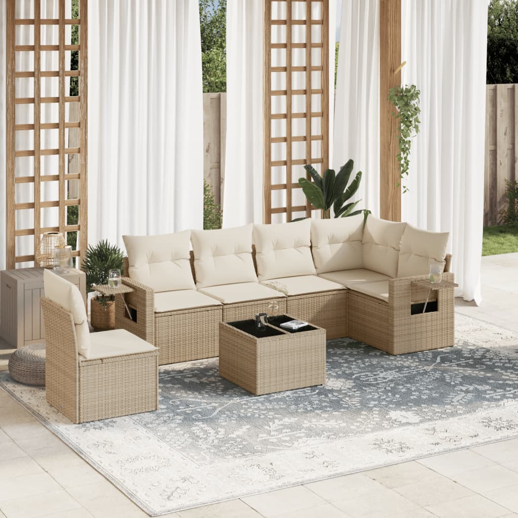 7-delige Loungeset met kussens poly rattan beige is nu te koop bij PeponiXL, paradijselijk wonen!