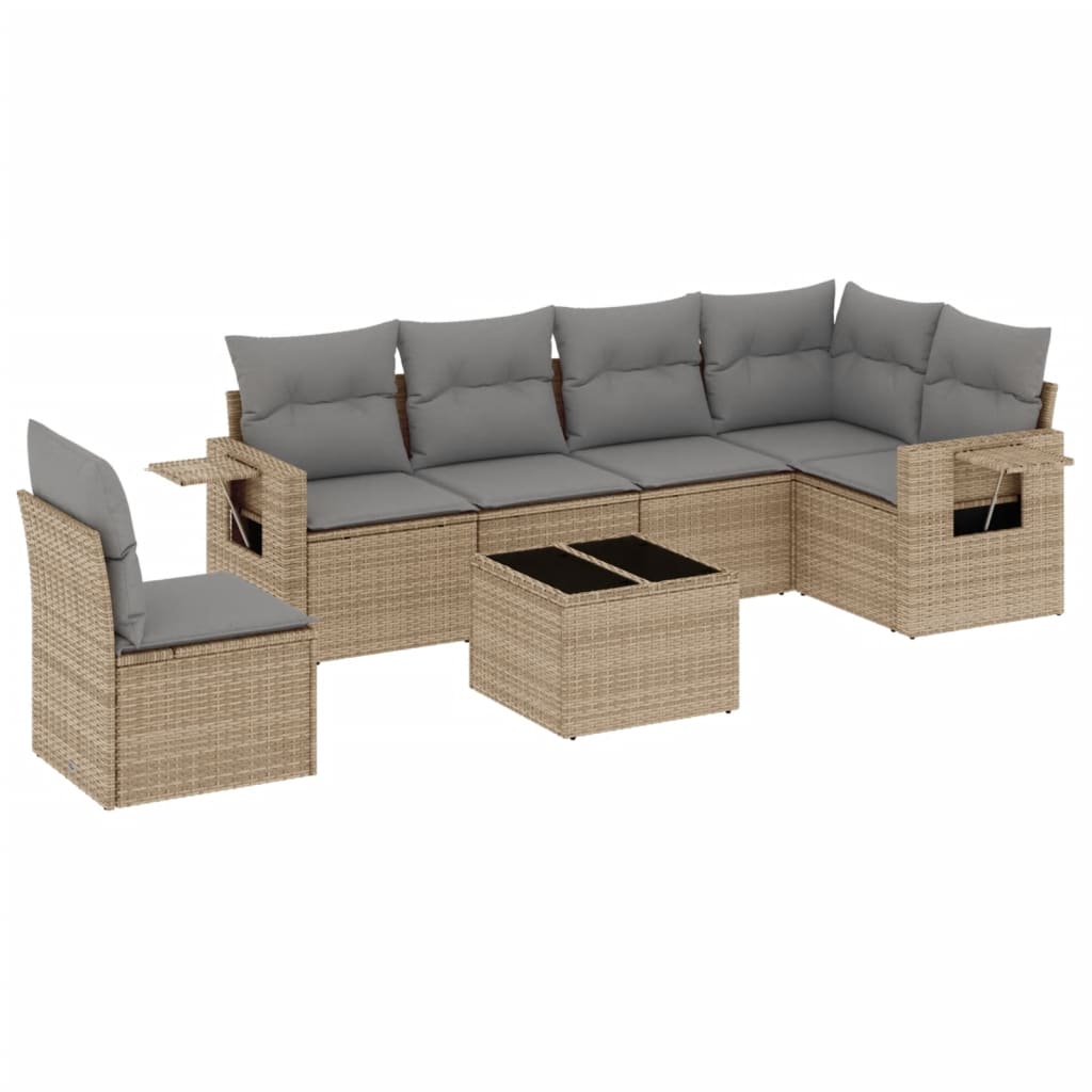 7-delige Loungeset met kussens poly rattan beige is nu te koop bij PeponiXL, paradijselijk wonen!
