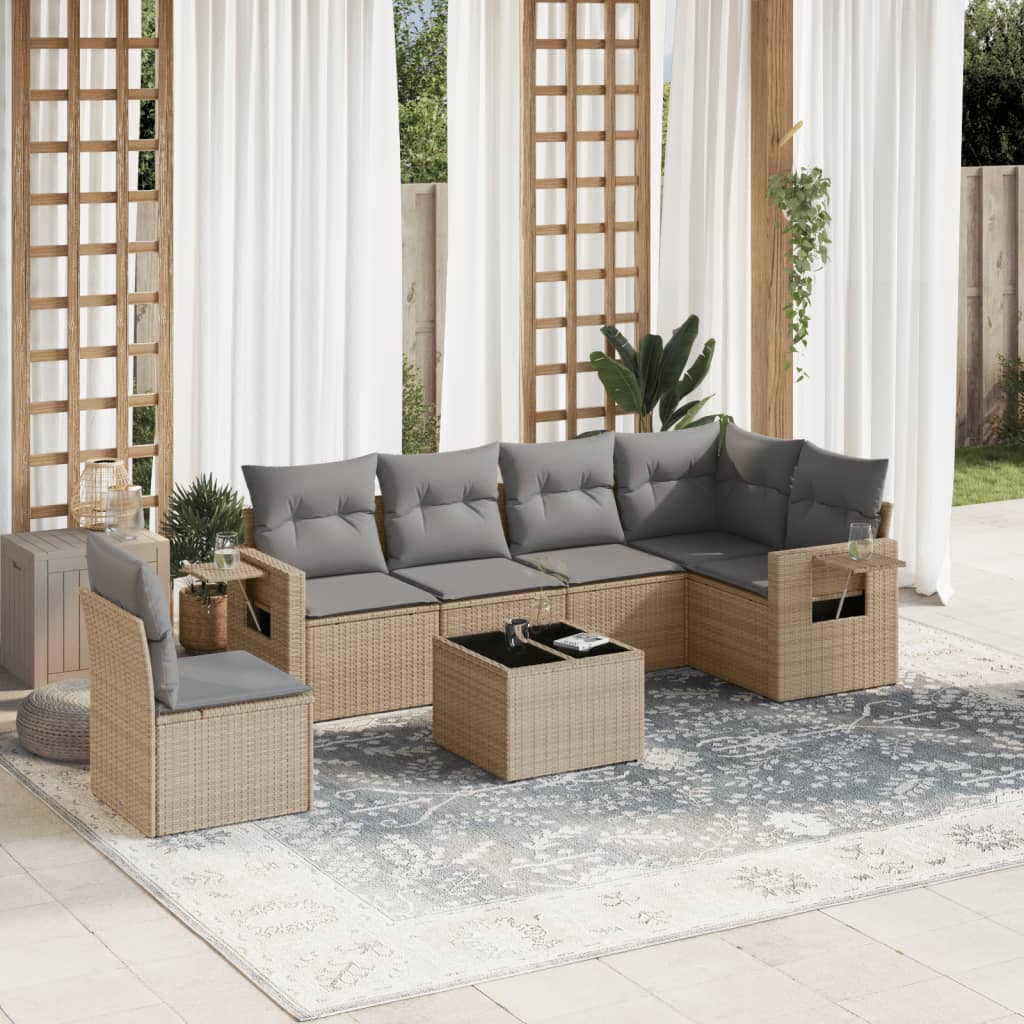 7-delige Loungeset met kussens poly rattan beige is nu te koop bij PeponiXL, paradijselijk wonen!