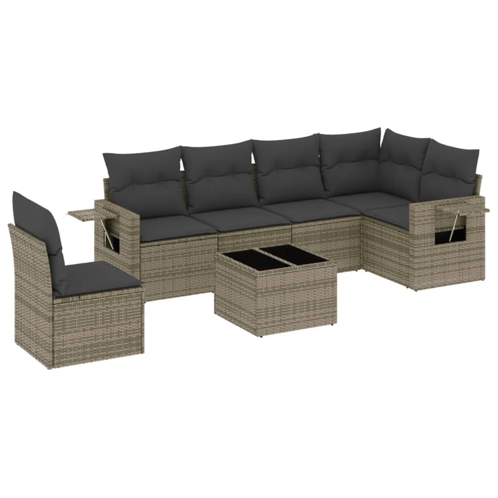 7-delige Loungeset met kussens poly rattan grijs is nu te koop bij PeponiXL, paradijselijk wonen!