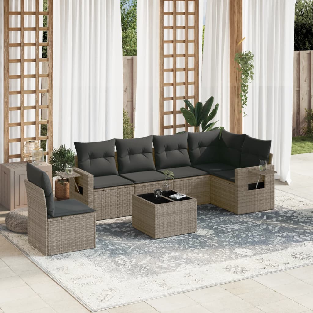 7-delige Loungeset met kussens poly rattan grijs is nu te koop bij PeponiXL, paradijselijk wonen!