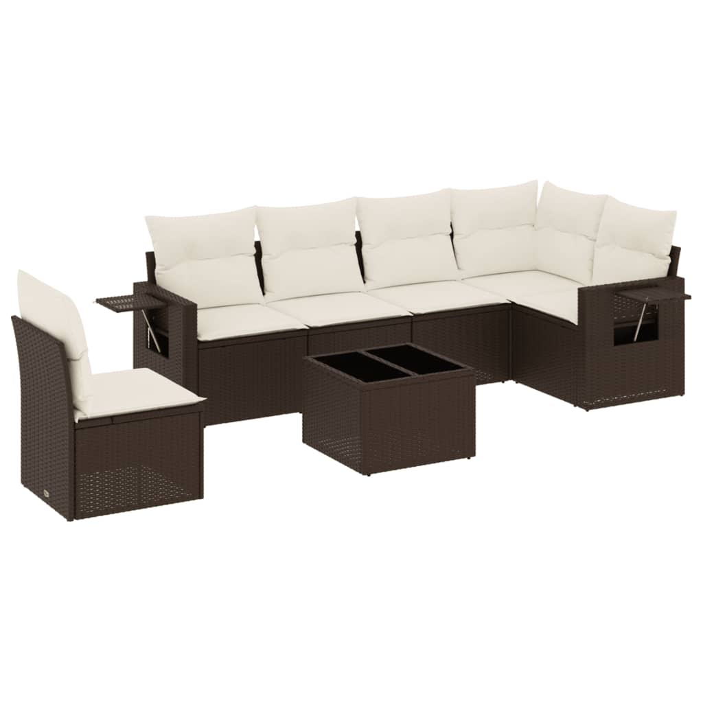 7-delige Loungeset met kussens poly rattan bruin is nu te koop bij PeponiXL, paradijselijk wonen!