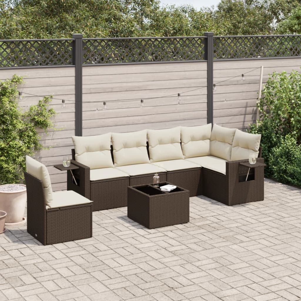 7-delige Loungeset met kussens poly rattan bruin is nu te koop bij PeponiXL, paradijselijk wonen!