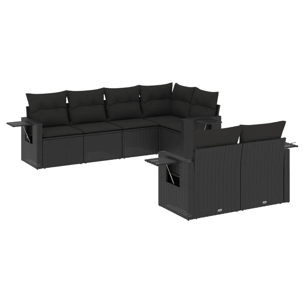 7-delige Loungeset met kussens poly rattan zwart is nu te koop bij PeponiXL, paradijselijk wonen!