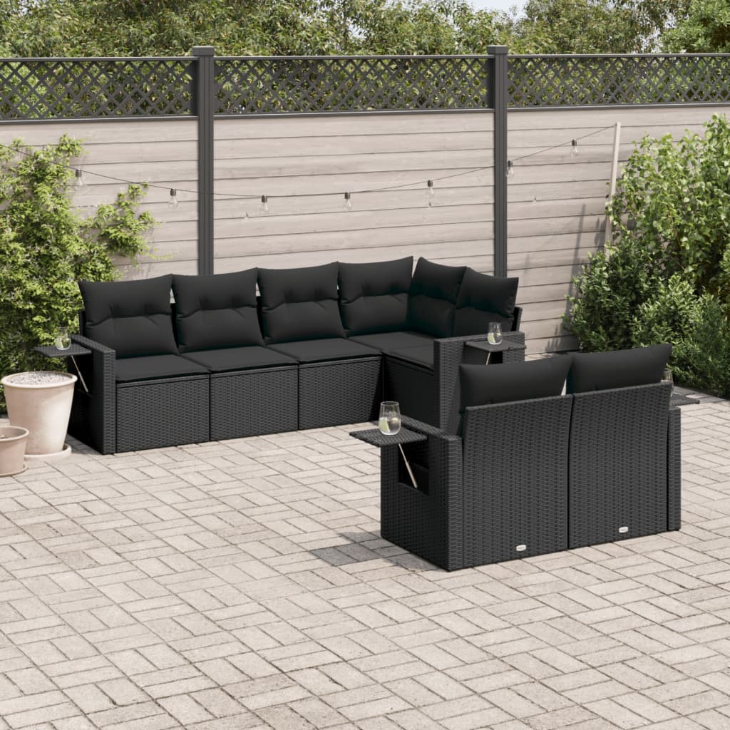 7-delige Loungeset met kussens poly rattan zwart is nu te koop bij PeponiXL, paradijselijk wonen!