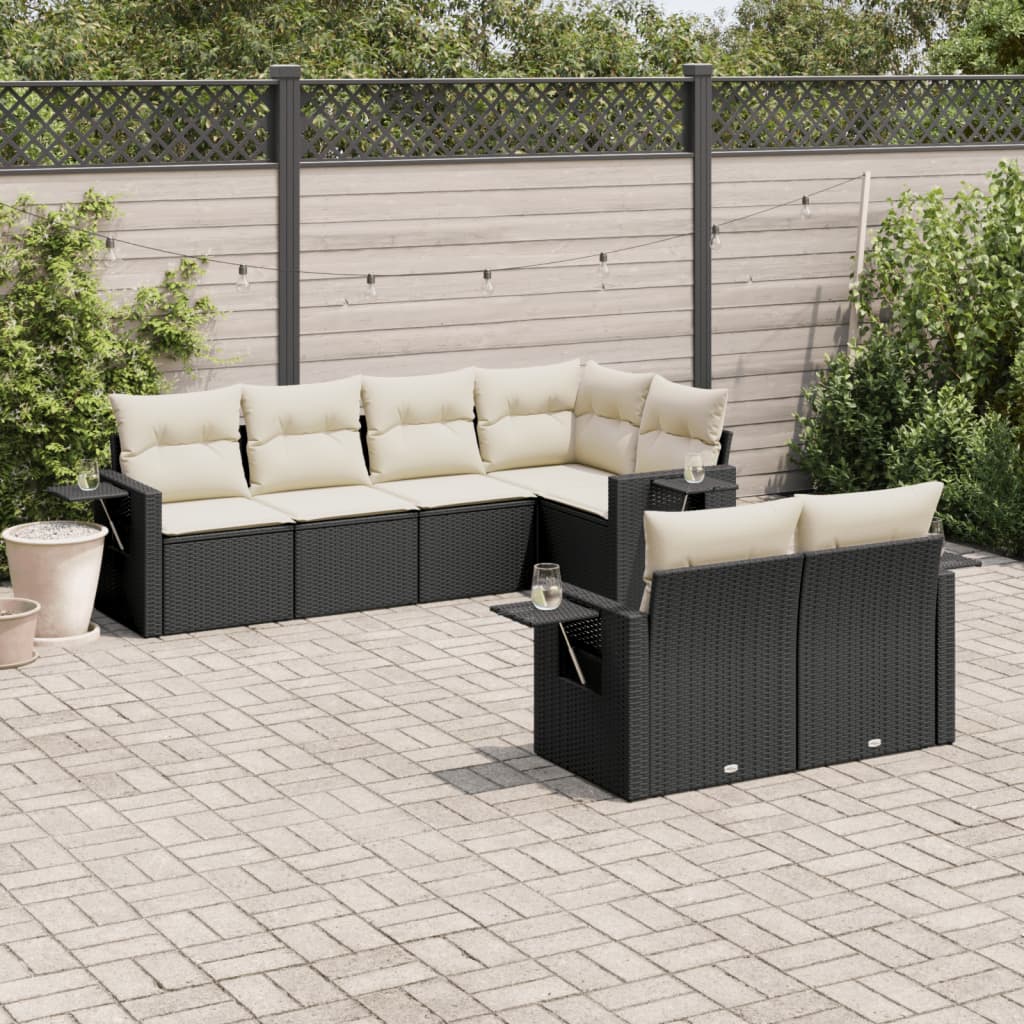 7-delige Loungeset met kussens poly rattan zwart is nu te koop bij PeponiXL, paradijselijk wonen!
