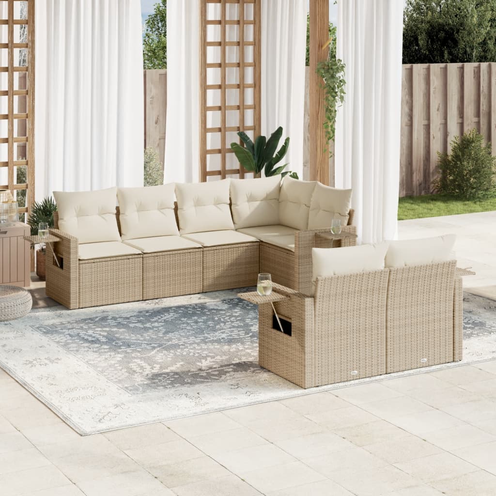 7-delige Loungeset met kussens poly rattan beige is nu te koop bij PeponiXL, paradijselijk wonen!