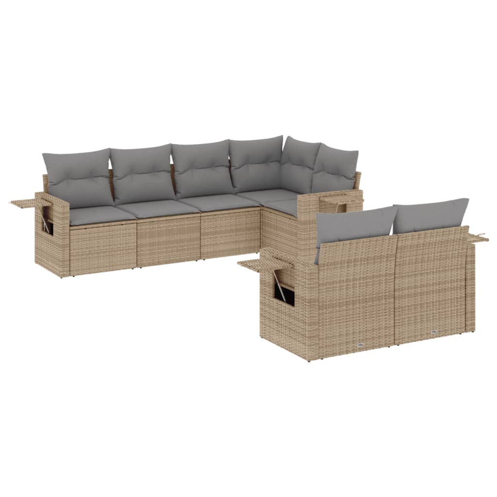 7-delige Loungeset met kussens poly rattan beige is nu te koop bij PeponiXL, paradijselijk wonen!