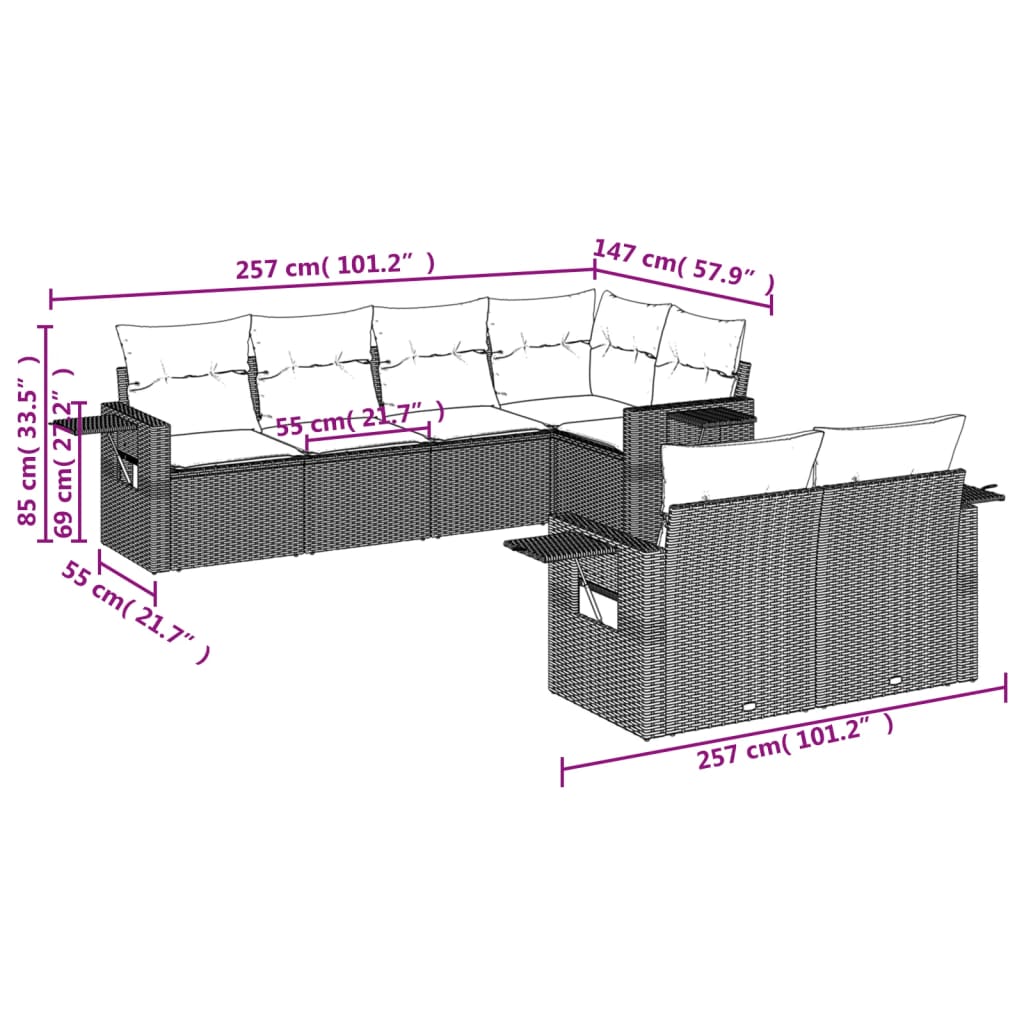 7-delige Loungeset met kussens poly rattan beige is nu te koop bij PeponiXL, paradijselijk wonen!