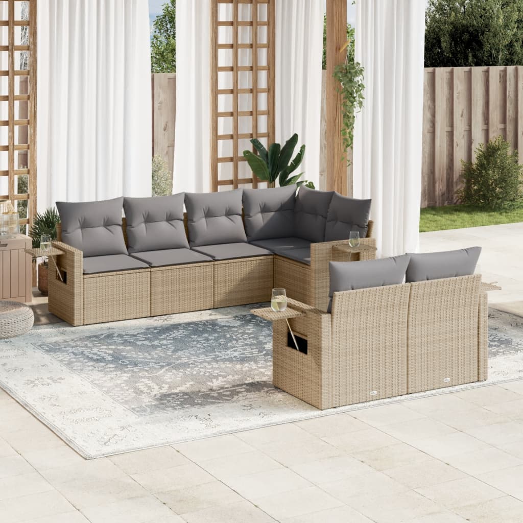 7-delige Loungeset met kussens poly rattan beige is nu te koop bij PeponiXL, paradijselijk wonen!