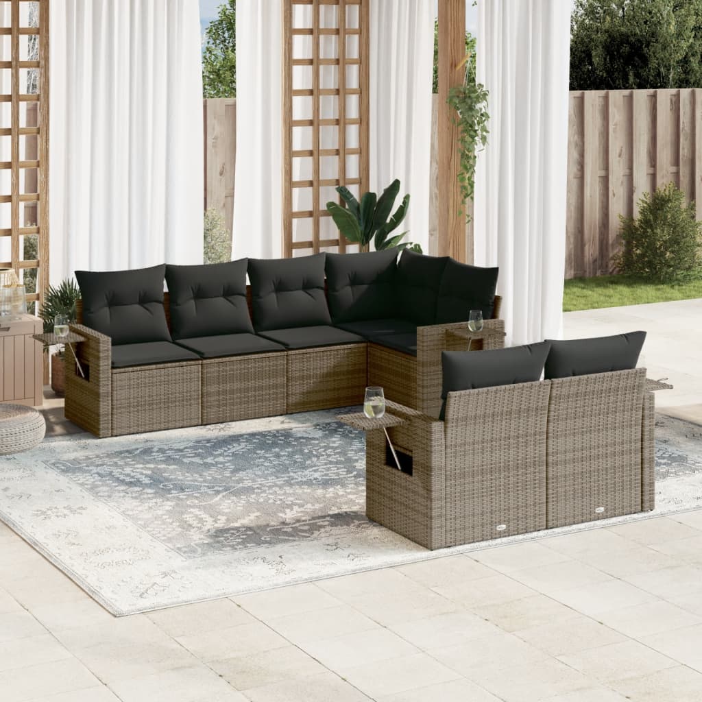 7-delige Loungeset met kussens poly rattan grijs is nu te koop bij PeponiXL, paradijselijk wonen!