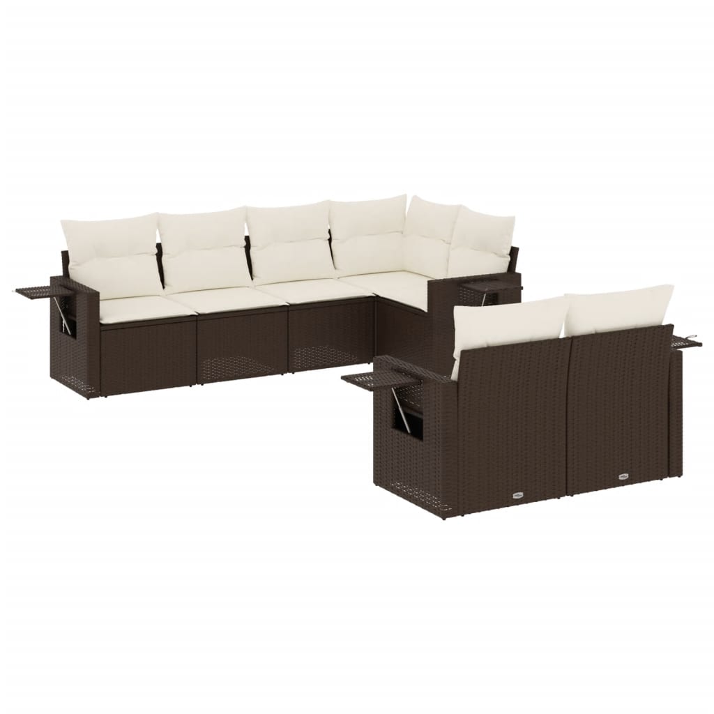 7-delige Loungeset met kussens poly rattan bruin is nu te koop bij PeponiXL, paradijselijk wonen!
