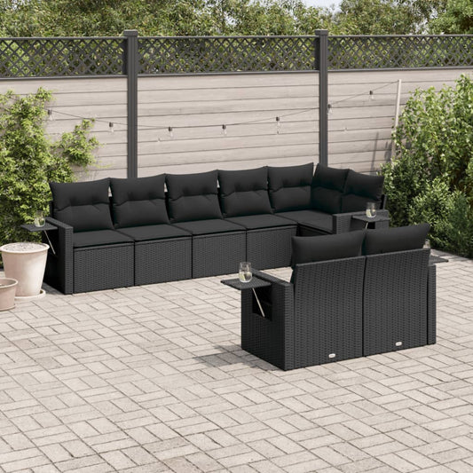 8-delige Loungeset met kussens poly rattan zwart is nu te koop bij PeponiXL, paradijselijk wonen!