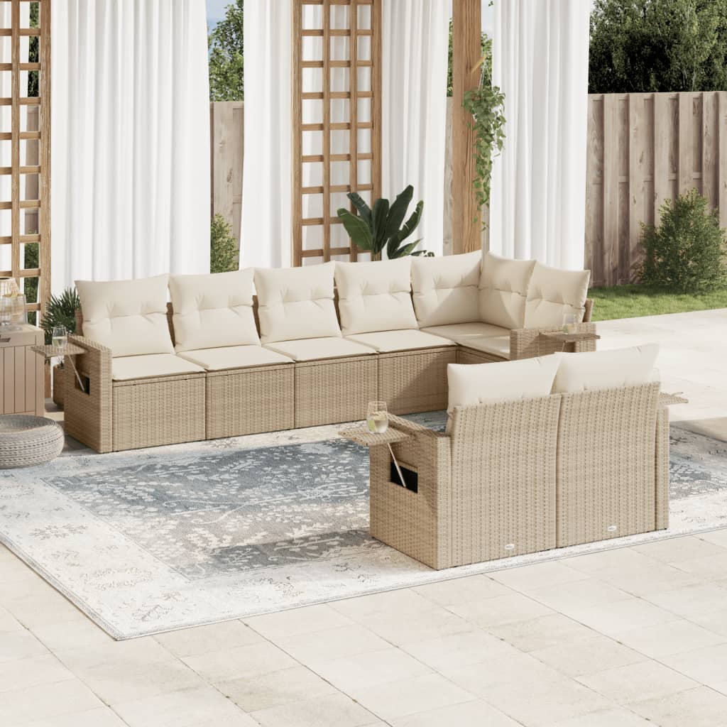 8-delige Loungeset met kussens poly rattan beige is nu te koop bij PeponiXL, paradijselijk wonen!
