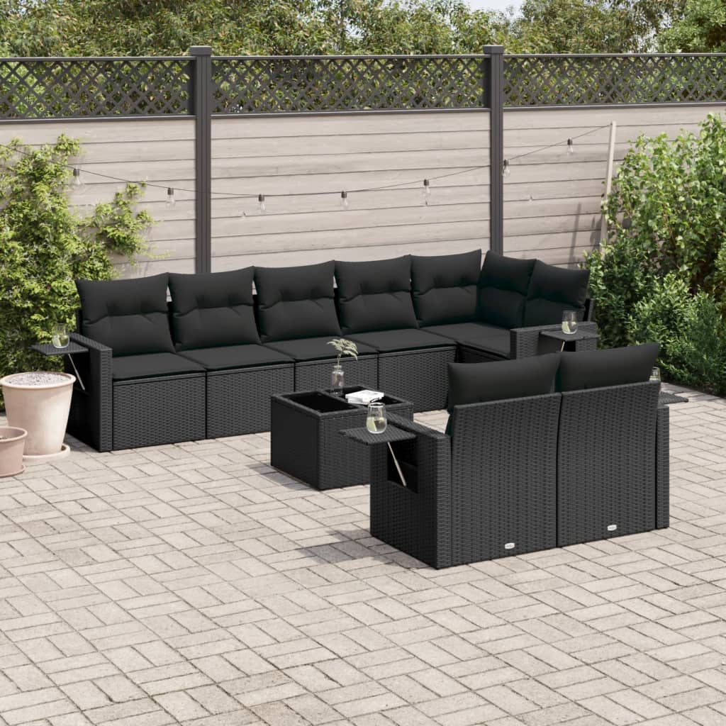 9-delige Loungeset met kussens poly rattan zwart is nu te koop bij PeponiXL, paradijselijk wonen!