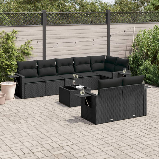 9-delige Loungeset met kussens poly rattan zwart is nu te koop bij PeponiXL, paradijselijk wonen!