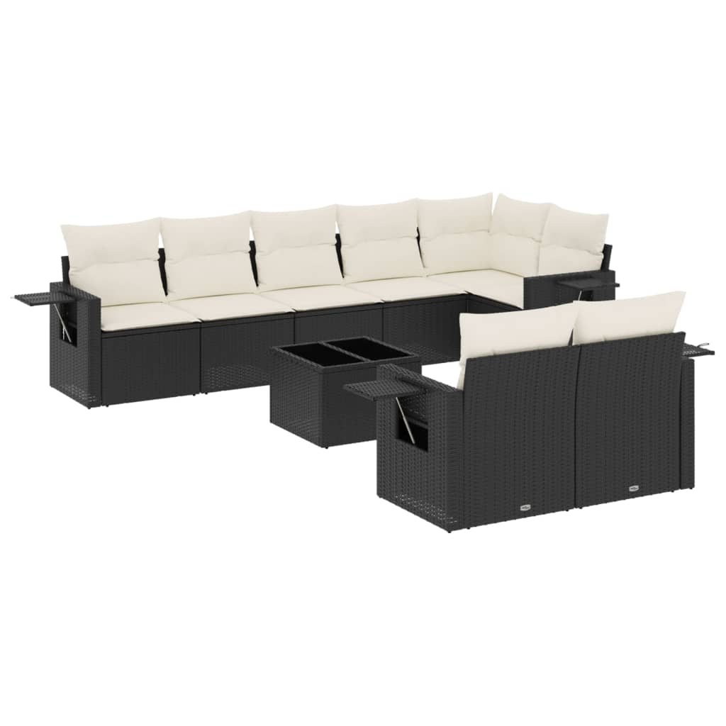 9-delige Loungeset met kussens poly rattan zwart is nu te koop bij PeponiXL, paradijselijk wonen!