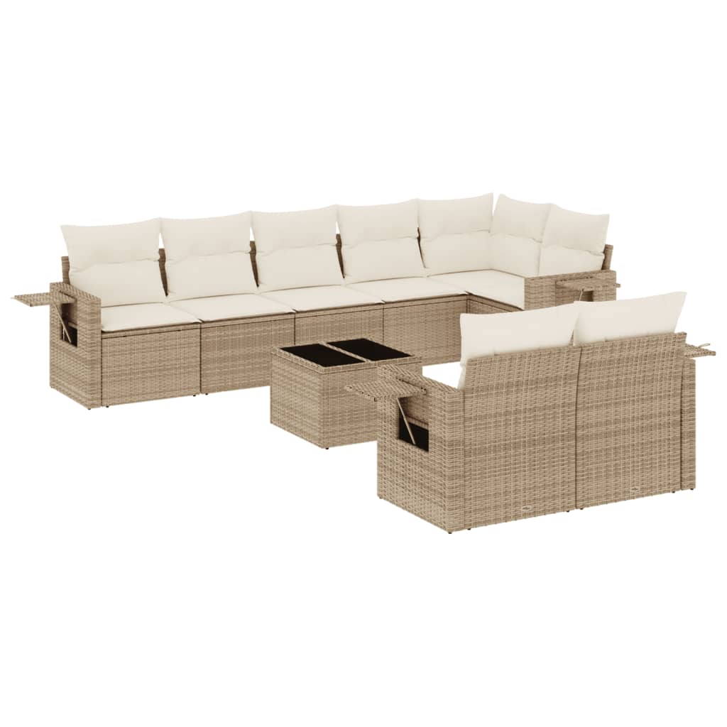 9-delige Loungeset met kussens poly rattan beige is nu te koop bij PeponiXL, paradijselijk wonen!