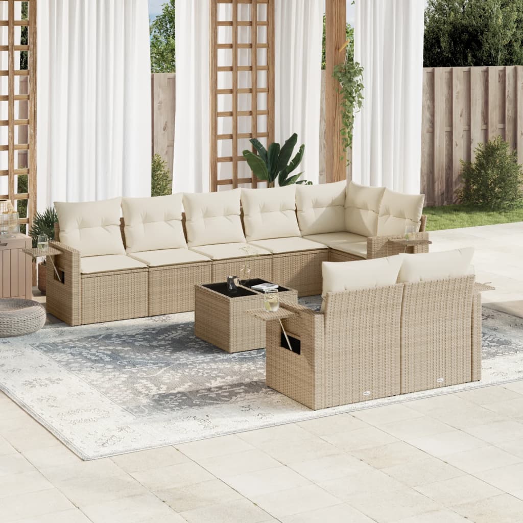9-delige Loungeset met kussens poly rattan beige is nu te koop bij PeponiXL, paradijselijk wonen!
