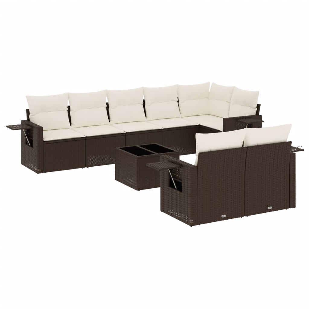 9-delige Loungeset met kussens poly rattan bruin is nu te koop bij PeponiXL, paradijselijk wonen!
