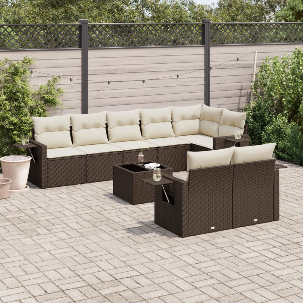 9-delige Loungeset met kussens poly rattan bruin is nu te koop bij PeponiXL, paradijselijk wonen!