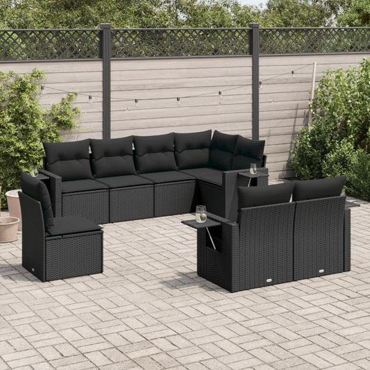 8-delige Loungeset met kussens poly rattan zwart is nu te koop bij PeponiXL, paradijselijk wonen!