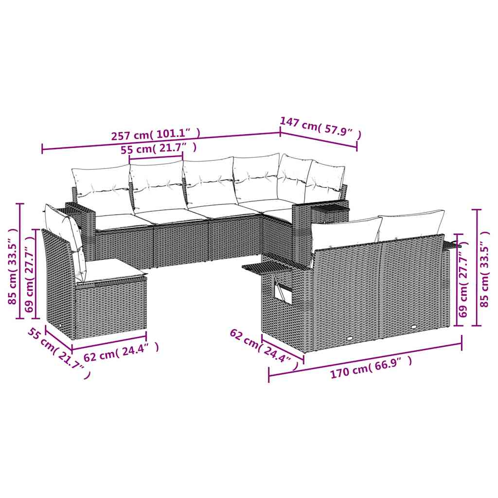 8-delige Loungeset met kussens poly rattan beige is nu te koop bij PeponiXL, paradijselijk wonen!