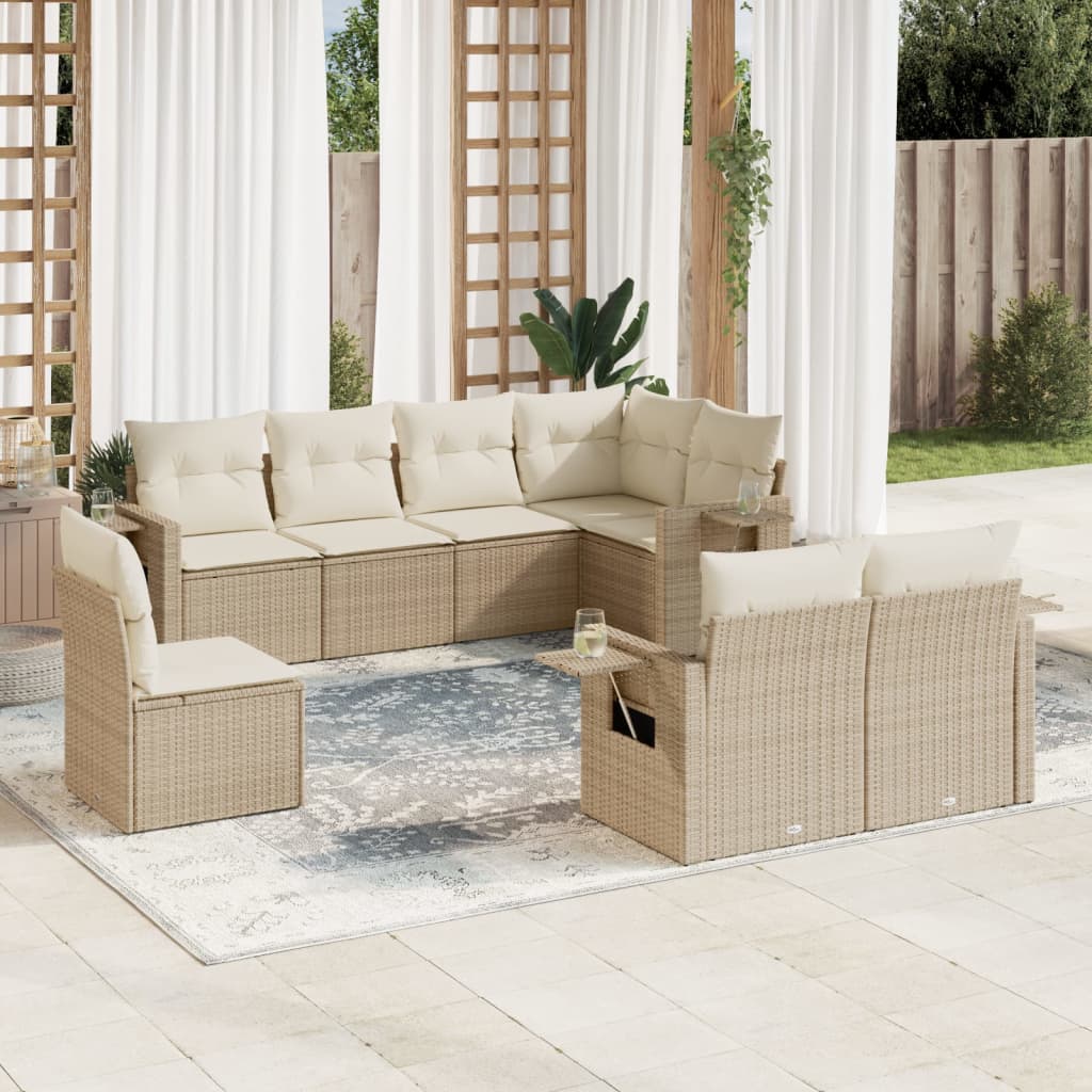 8-delige Loungeset met kussens poly rattan beige is nu te koop bij PeponiXL, paradijselijk wonen!