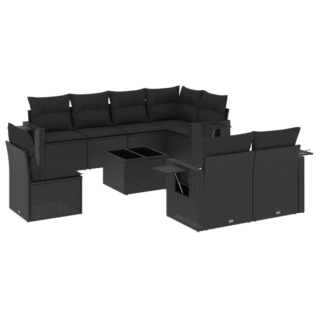 9-delige Loungeset met kussens poly rattan zwart is nu te koop bij PeponiXL, paradijselijk wonen!
