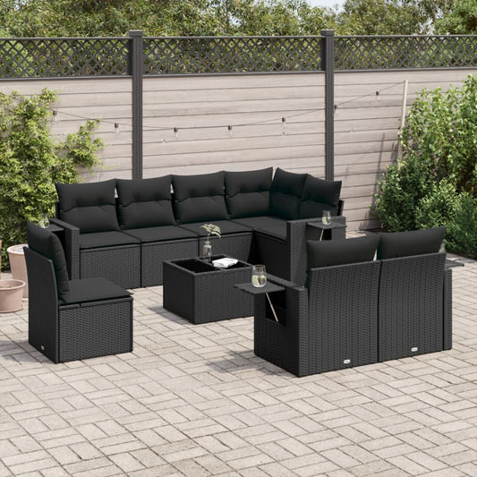 9-delige Loungeset met kussens poly rattan zwart is nu te koop bij PeponiXL, paradijselijk wonen!