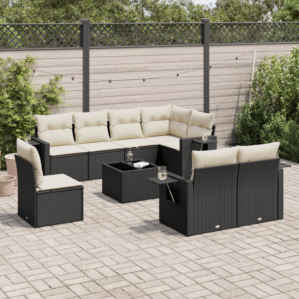 9-delige Loungeset met kussens poly rattan zwart is nu te koop bij PeponiXL, paradijselijk wonen!