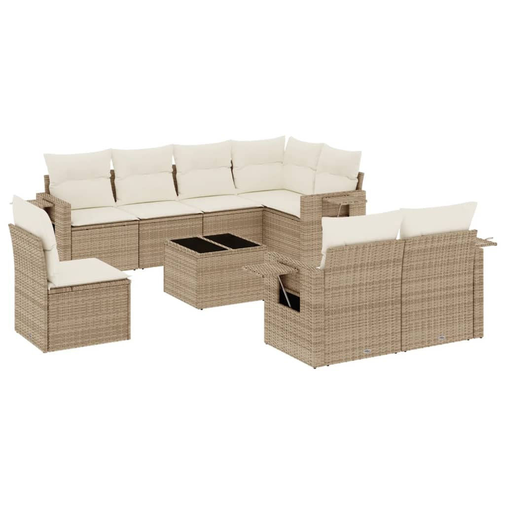 9-delige Loungeset met kussens poly rattan beige is nu te koop bij PeponiXL, paradijselijk wonen!