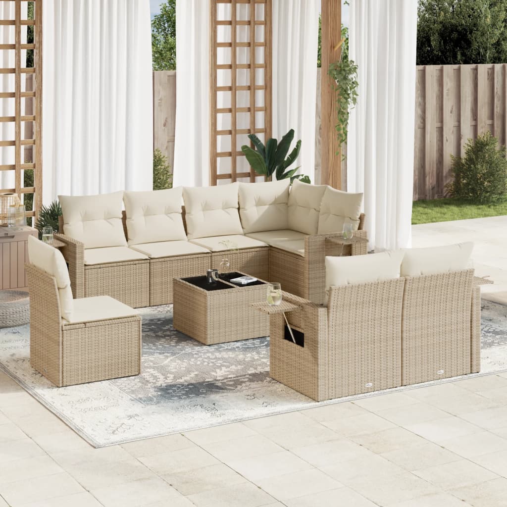 9-delige Loungeset met kussens poly rattan beige is nu te koop bij PeponiXL, paradijselijk wonen!