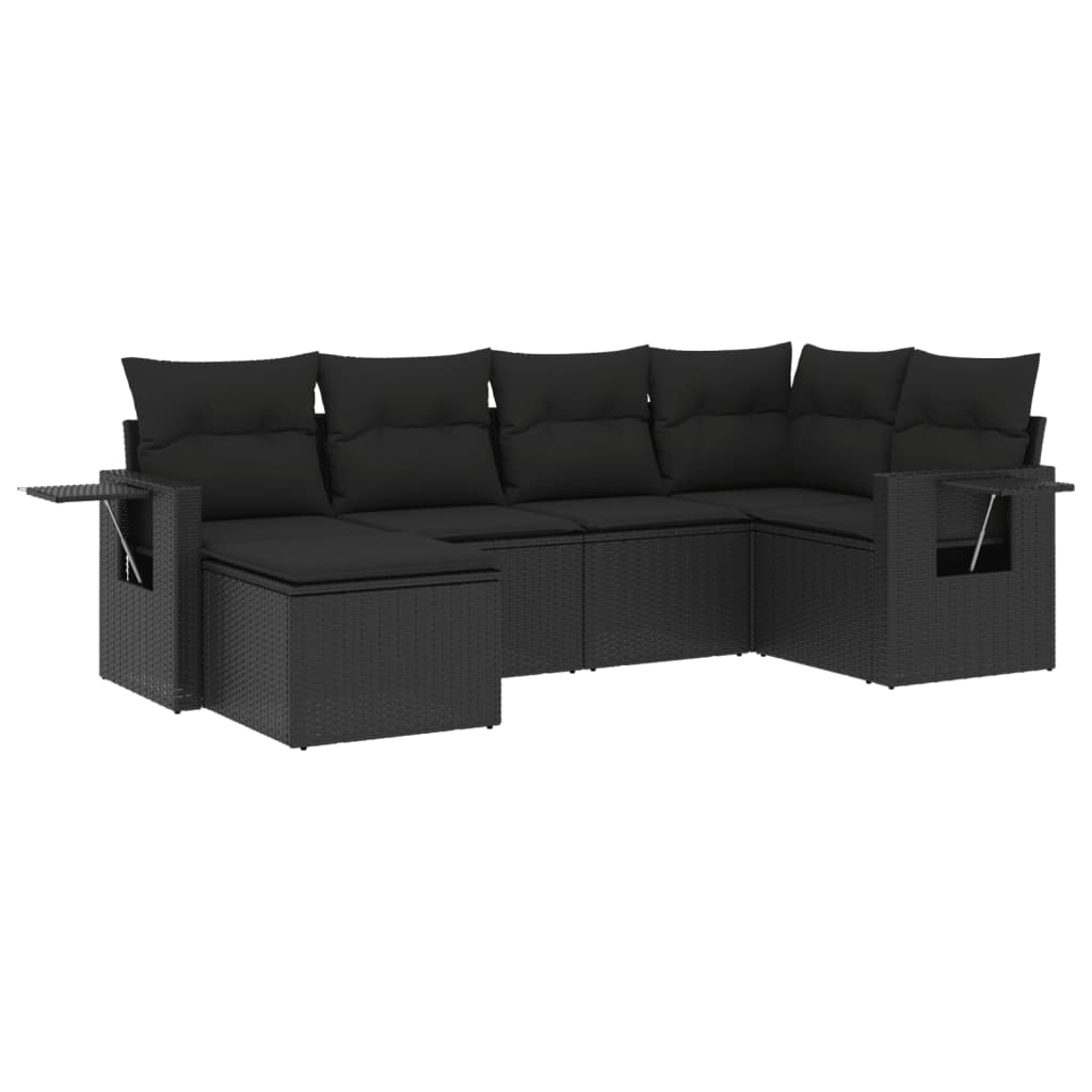6-delige Loungeset met kussens poly rattan zwart is nu te koop bij PeponiXL, paradijselijk wonen!