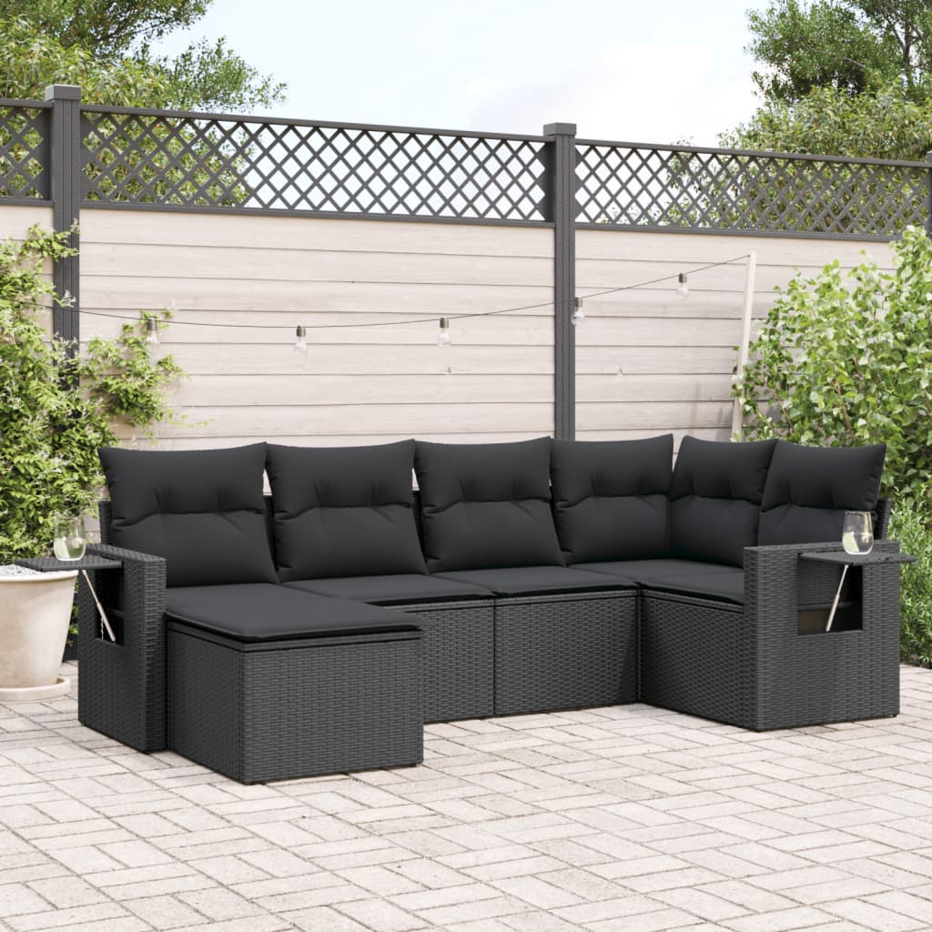 6-delige Loungeset met kussens poly rattan zwart is nu te koop bij PeponiXL, paradijselijk wonen!