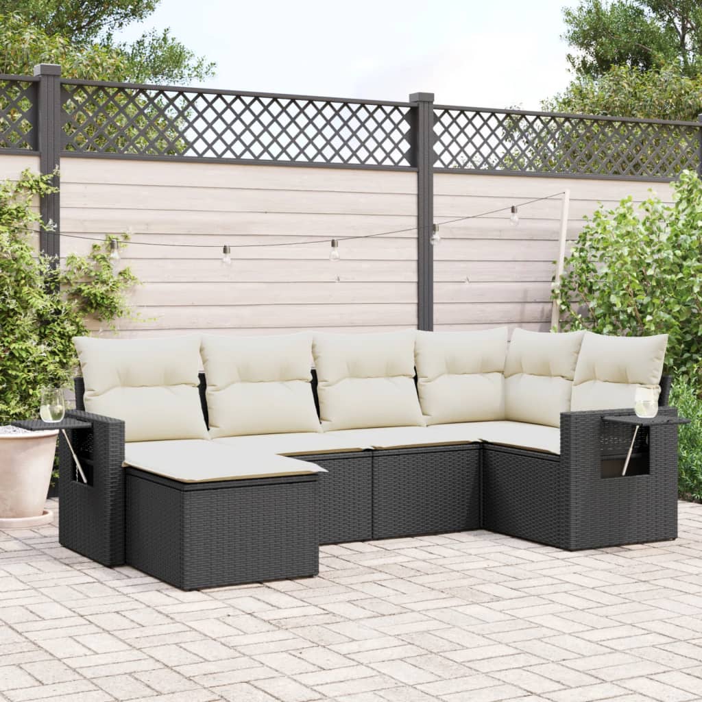 6-delige Loungeset met kussens poly rattan zwart is nu te koop bij PeponiXL, paradijselijk wonen!
