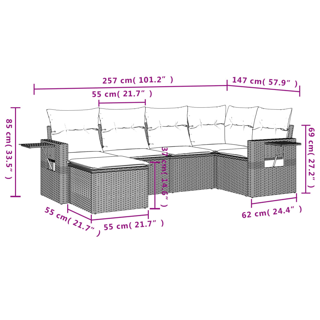 6-delige Loungeset met kussens poly rattan beige is nu te koop bij PeponiXL, paradijselijk wonen!