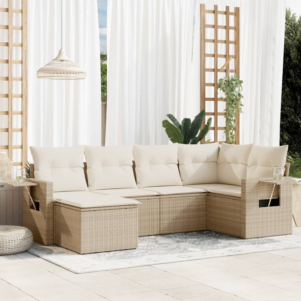 6-delige Loungeset met kussens poly rattan beige is nu te koop bij PeponiXL, paradijselijk wonen!