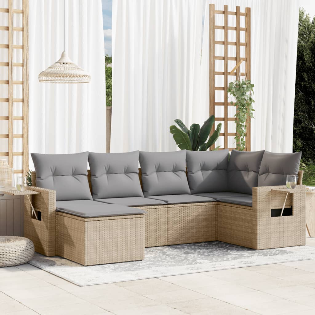 6-delige Loungeset met kussens poly rattan beige is nu te koop bij PeponiXL, paradijselijk wonen!